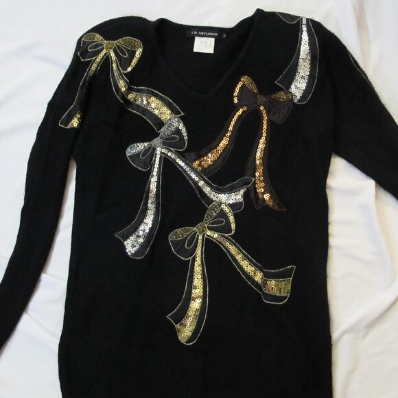 Holiday black silk/angora blend sweater   S - Picture 1 of 9